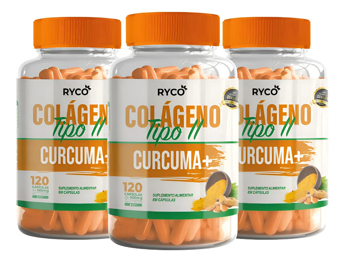 Kit 3x Cúrcuma + Colágeno Tipo 2 Ryco 360 Cápsulas 500mg